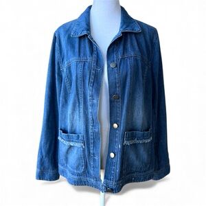 J. Jill Medium Denim Jean Jacket with Fringe Detail Size Small 100% Cotton